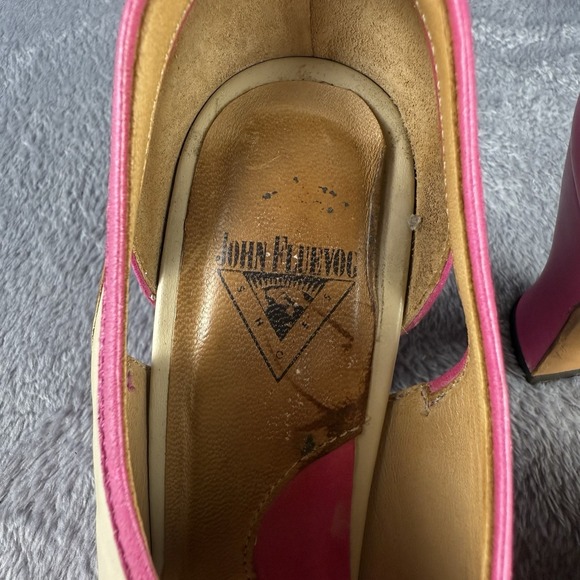 JOHN FLUEVOG Revelation Pink Lace Up Bow Heels Pumps Vintage Womens 6 Retro - Picture 8 of 10